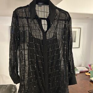Black Sheer Button-Up Blouse